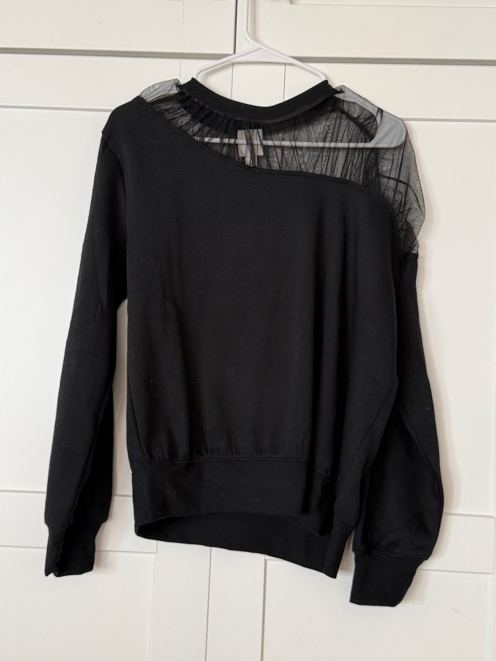 Maeve Black Sweatshirt with Sheer Mesh Yoke